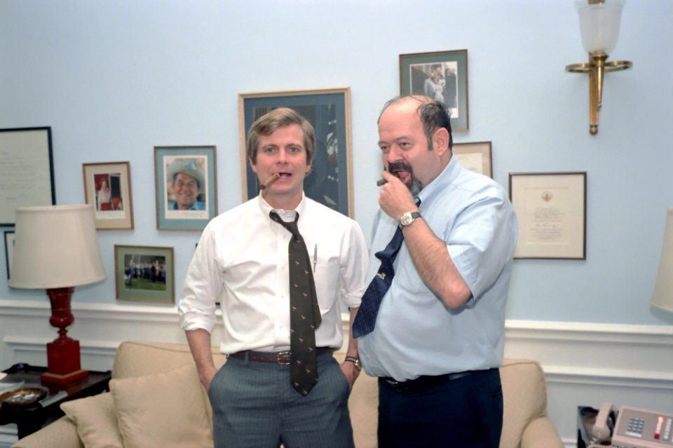 Lyn Nofziger Talking with Lee Atwater in Nofzigers Office in The White House