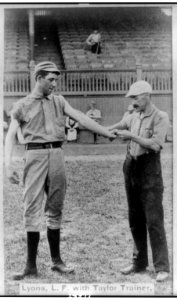 Lyons, l.f. (i.e., Jim Devlin, pitcher), with Taylor, trainer, Philadelphia LCCN89712600