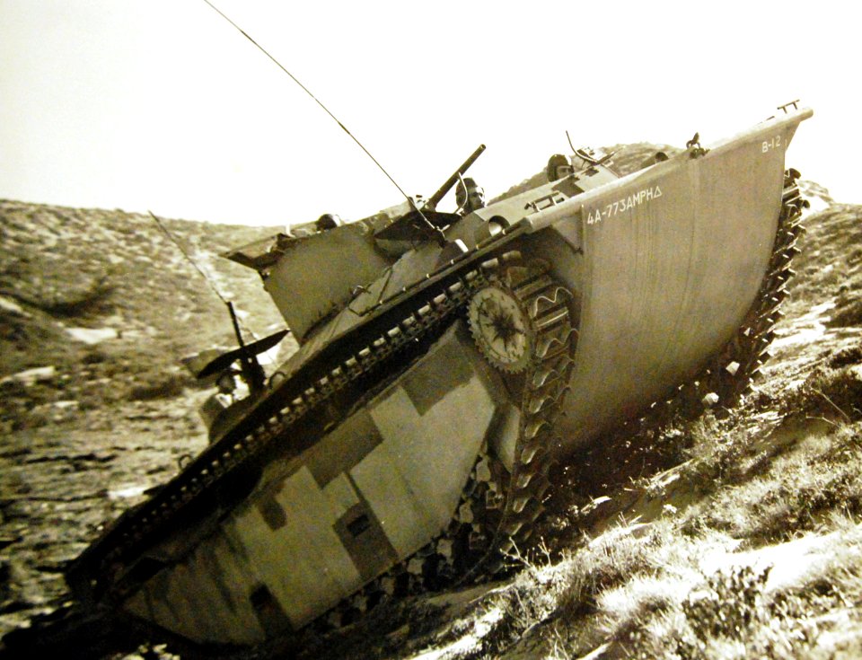 LVT Water Buffalo going over rough terrain, WWII (20985955476)