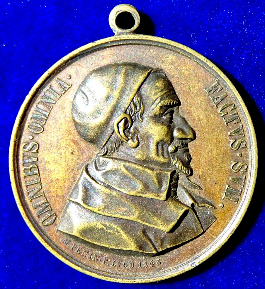 Lyons, France, Religious Medal of St Vincent de Paul 1843 by Artist Marius Penin, obverse