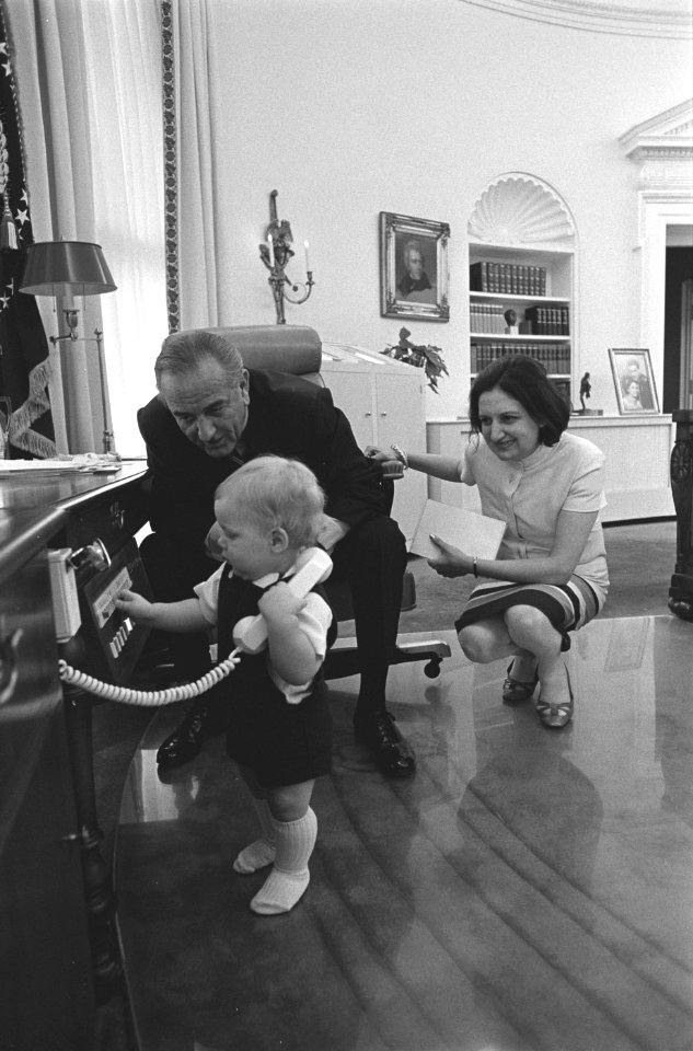 Lyndon Baines Johnson, Patrick Lyndon Nugent, and Helen Thomas