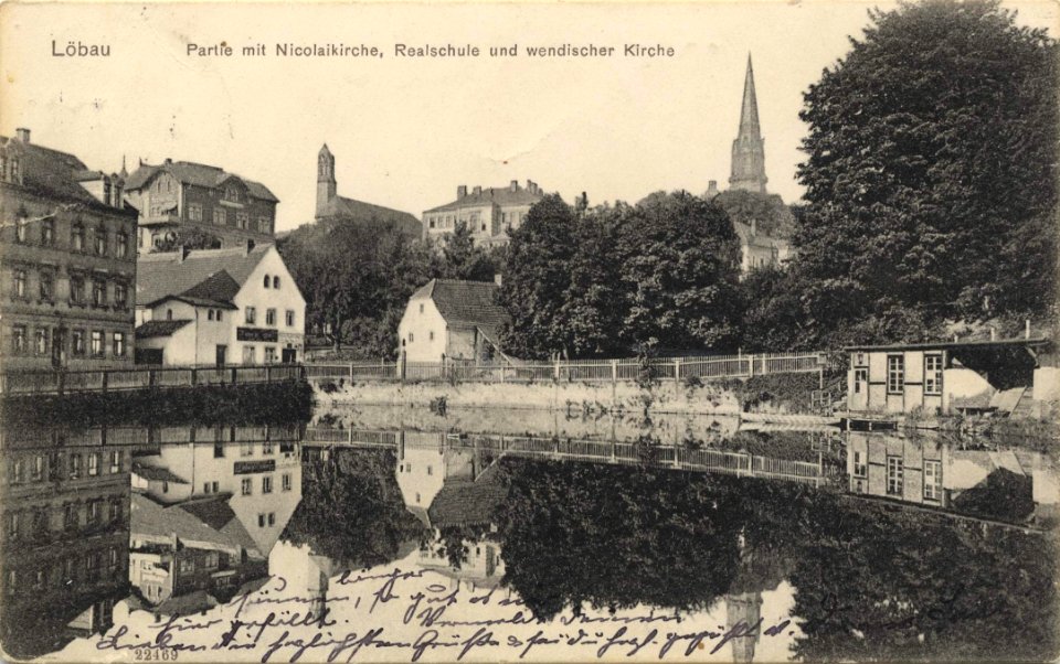Löbau, Sachsen - Nikolaikirche, Realschule und wendische Kirche (Zeno Ansichtskarten)