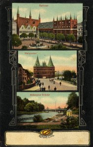 Lübeck, Schleswig-Holstein - Rathaus; Holstentor; Mühlentorbrücke (Zeno Ansichtskarten)