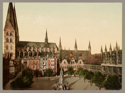 Lübeck. Marktplatz. Rathaus & Marienkirche LOC ppmsca.52579