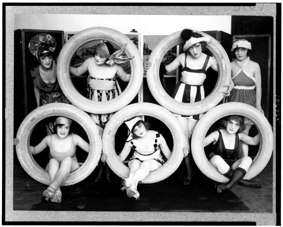 Mack Sennett girls in costumes posed with tires LCCN92522665