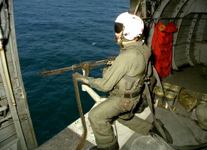 M60 machine gun on HS-8 SH-3H Sea King 1989