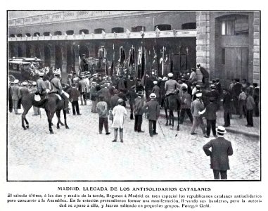 Madrid. Llegada de los antisolidarios catalanes, de Goñi, Blanco y Negro, 29-06-1907 photo