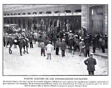 Madrid. Llegada de los antisolidarios catalanes, de Goñi, Blanco y Negro, 29-06-1907