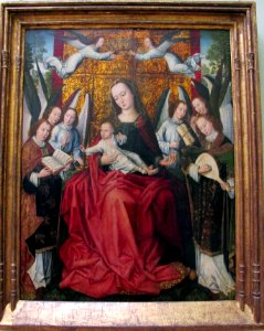 Maestro delle foglie ricamate, madonna col bambino e angeli, bruxelles 1500 ca.