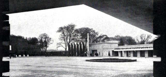 Magdeburg Blick auf den Ehrenhof der Deutschen Theater-Ausstellung mit Pferdetor (Eingang zum Festpark) und der Kunsthalle Arch Prof Albinmüller, Darmstadt