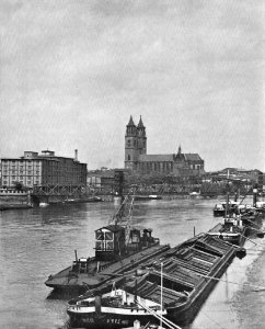 Magdeburg Elblagerhaus, Dom und Buckauer Eisenbahnbrücke (Hubbrücke)