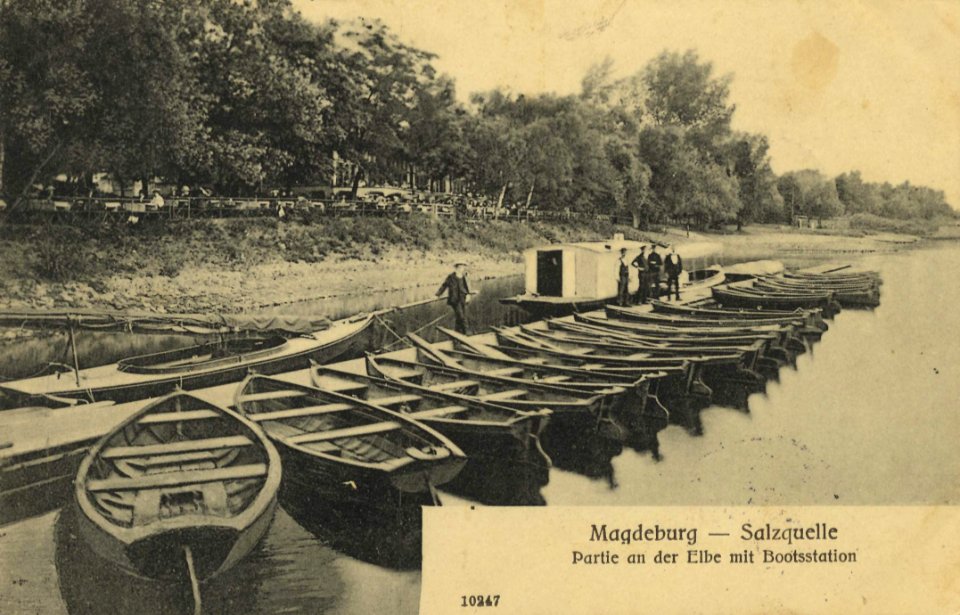 Magdeburg, Sachsen-Anhalt - Elbe mit Bootsstation (Zeno Ansichtskarten)