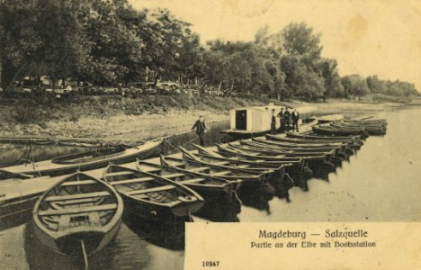 Magdeburg, Sachsen-Anhalt - Elbe mit Bootsstation (Zeno Ansichtskarten)