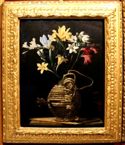 Maestro della fiasca di forlì, fiori in una fiasca impagliata, 1625-30 circa (musei di forlì) 01