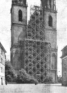 Magdeburg Zimmerei Errichtung eines 84 M hohen abgebundenen Gerüstes an der Westseite des Domes