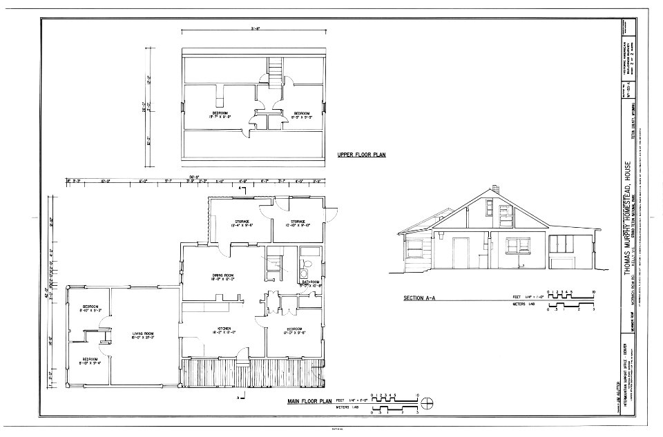 Main Floor ^ Upper Floor Plans and Section - Thomas Murphy Homestead, House, Approximately 850 feet west of Mormon Row R - LOC - hhh.wy0579.sheet.00002a