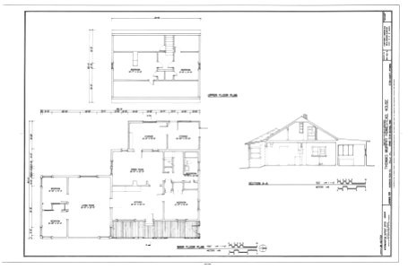 Main Floor ^ Upper Floor Plans and Section - Thomas Murphy Homestead, House, Approximately 850 feet west of Mormon Row R - LOC - hhh.wy0579.sheet.00002a