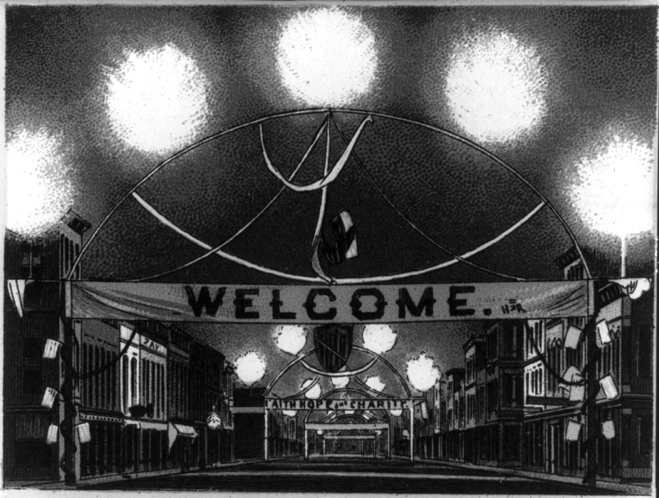 Main Street, Findlay, (Ohio). Night of laying corner stone of new court house LCCN2004667729