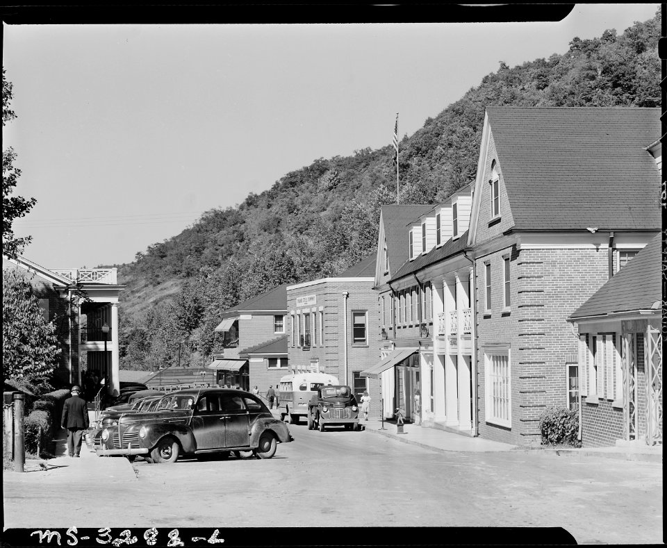 Main street of Wheelwright, Kentucky, Inland Steel Company, Wheelwright ^1 & 2 Mines, Wheelwright, Floyd County... - NARA - 541497