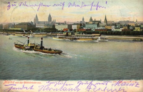 Mainz, Rheinland-Pfalz - Stadtansicht von der Rheinbrücke (Zeno Ansichtskarten)