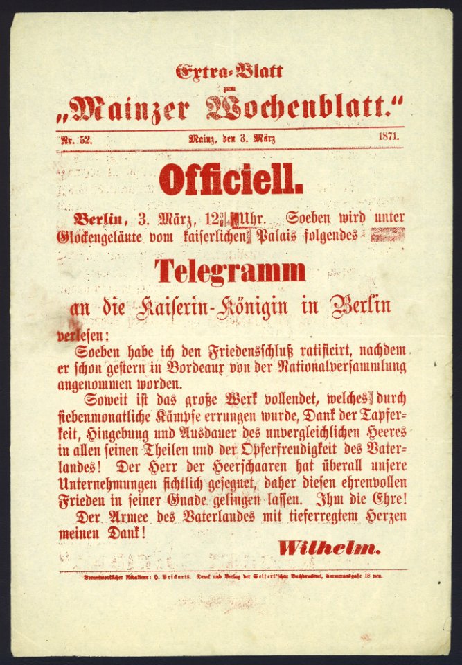 Mainzer Wochenblatt, 1871-03-03, Nr. 52, Extrablatt