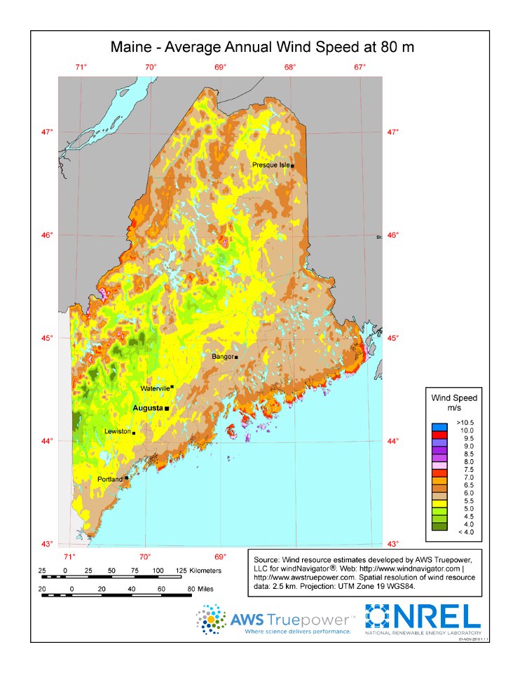 Maine 80-Meter Wind Resource Map