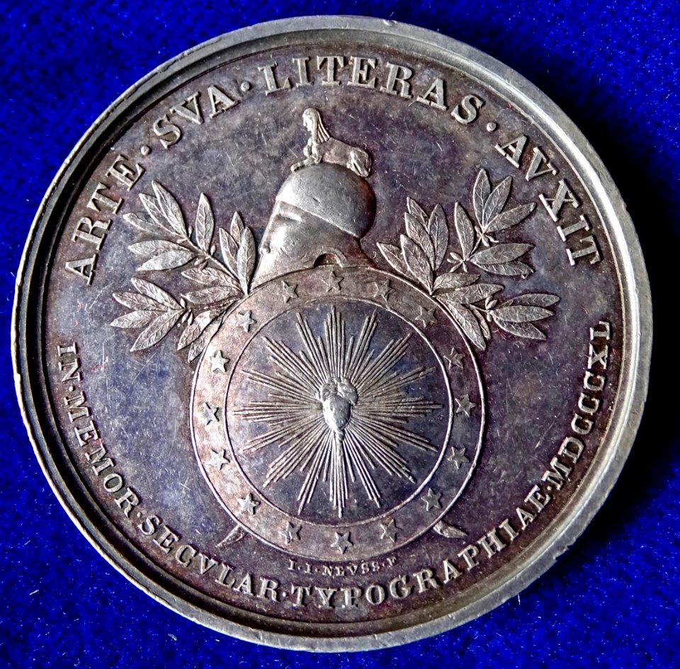 Mainz, Germany, Silver Medal 1840, Gutenberg Printing Press 400th Anniversary, reverse
