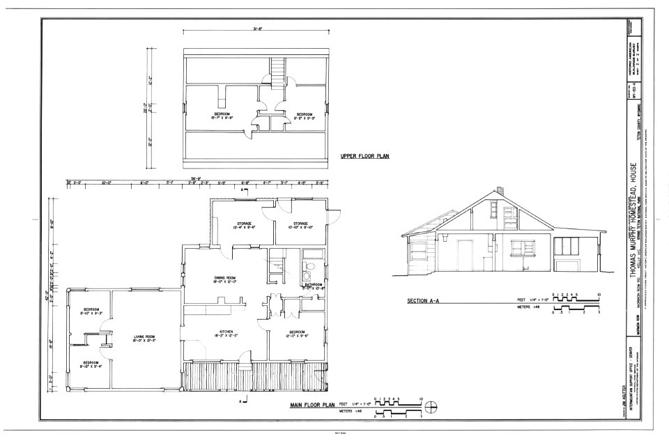 Main Floor ^ Upper Floor Plans and Section - Thomas Murphy Homestead, House, Approximately 850 feet west of Mormon Row R - LOC - hhh.wy0579.sheet.00002a