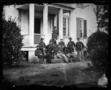 Maj. Gen. James H. Wilson and staff of nine. Capt. Louis Seibert, Capt. Perkins, Capt. Sayles, Maj. C.E. Hackley... - NARA - 524582
