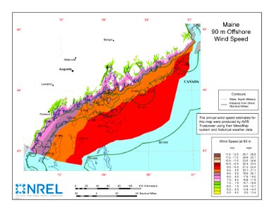 Maine Offshore 90-Meter Wind Map and Wind Resource Potential