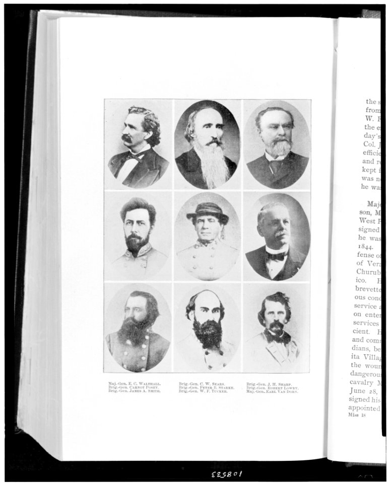 Maj.-Gen. E.C. Walthall; Brig.-Gen. C.W. Sears; Brig.-Gen. J.H. Sharp; Brig.-Gen. Carnot Posey; Brig.-Gen. Peter B. Struck; Brig.-Gen. Robert Lowery; Brig.-Gen. James A. Smith; Brig.-Gen. LCCN93513135