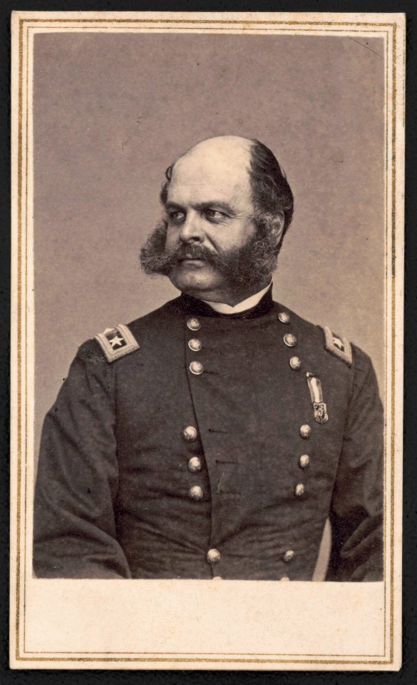 Major General Ambrose Burnside of 1st Rhode Island Infantry Regiment and General Staff U.S. Volunteers Infantry Regiment in uniform) - From negative in Brady's National Portrait Gallery LCCN2016646115