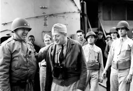 Major General Patton and Rear Admiral Hewitt on USS Augusta (CA-31), circa in November 1942 (80-G-30116)
