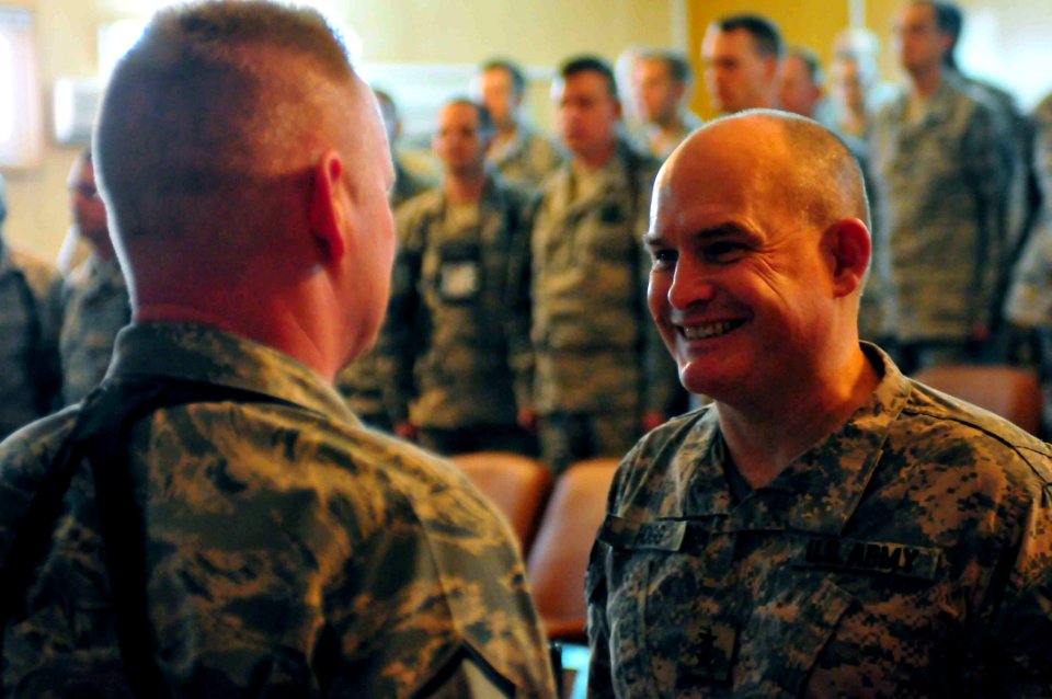 Maj. Gen. David Hogg presents a Joint Service Achievement medal to Master Sergeant John Wood (4524967063)