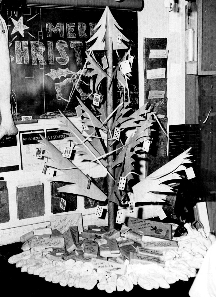 Makeshift Christmas tree on USS Randolph (CV-15) in 1944