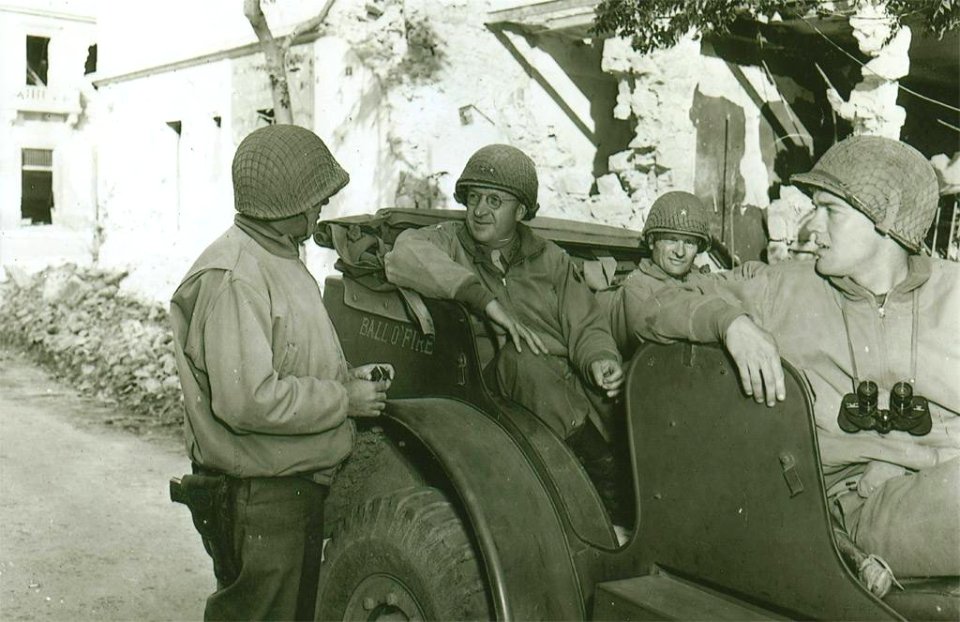 Major General Manton S. Eddy & Daniel Stroh, in Dodge Command car, 1943 US Signal Corps photo