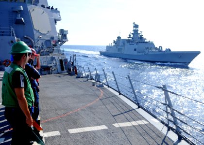 Malabar 2012 INS Satpura (F-48) sailing alongside