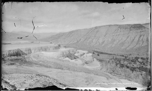 Mammoth Hot Springs, looking north to the Yellowstone. Yellowstone National Park. - NARA - 517192 photo