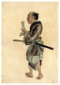 Man with a sword walking toward the left