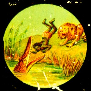 Man with spear chased by lion drawing 2