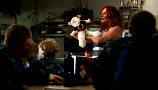 Mallory Lewis performs with Lamb Chop aboard USS Carl Vinson. (8516138354)
