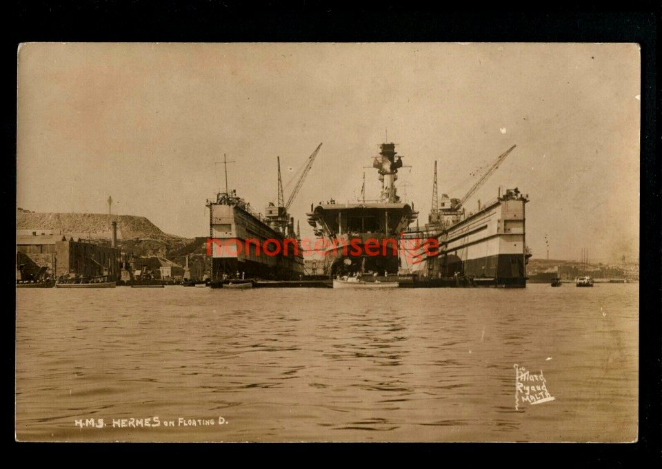MALTA-H-M-S-HERMES-IN-FLOATING-DOCK-Rigaud-1912