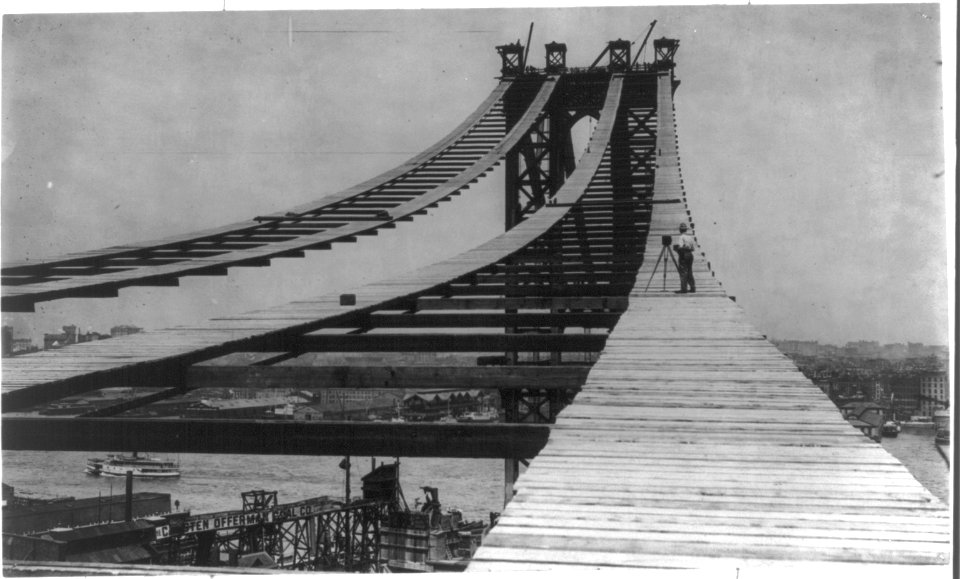 Manhattan Bridge construction- cameraman on footpath LCCN2016652421
