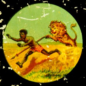 Man with spear chased by lion drawing 1