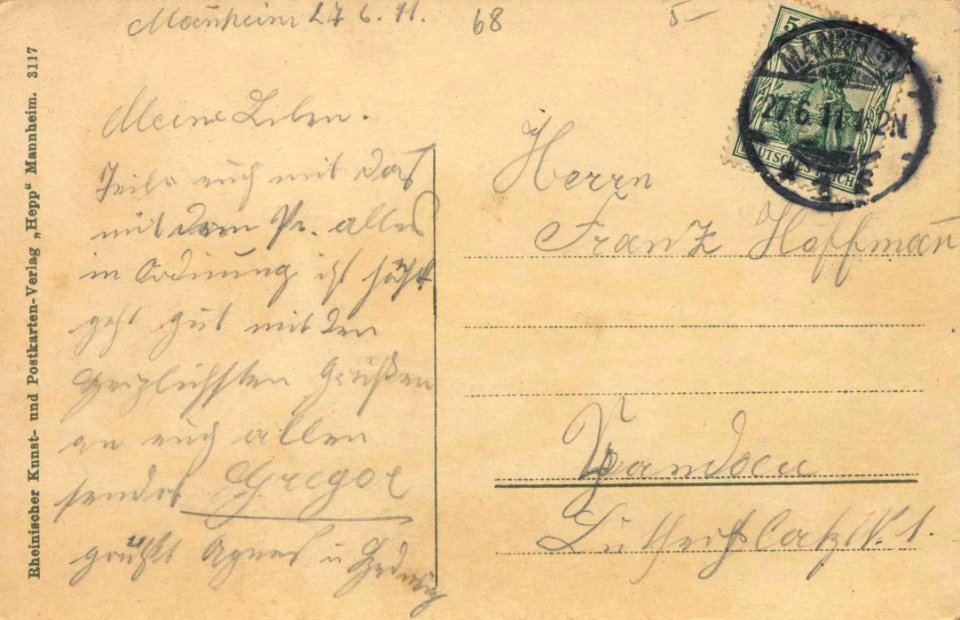 Mannheim, Baden-Württemberg - Friedrichsplatz (back) (Zeno Ansichtskarten)