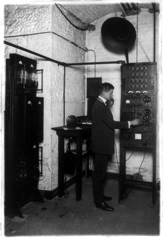 Man in public address amplifier control room in the U.S. Capitol LCCN2002695666