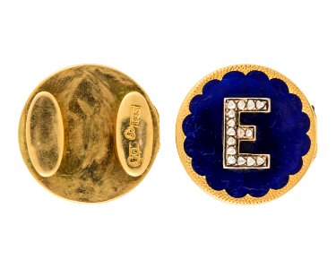 Manschettknappar av guld med emalj och rosenstenar, 1872 - Hallwylska museet - 110556