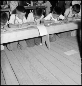 Manzanar Relocation Center, Manzanar, California. An elementary school with voluntary attendance ha . . . - NARA - 537964