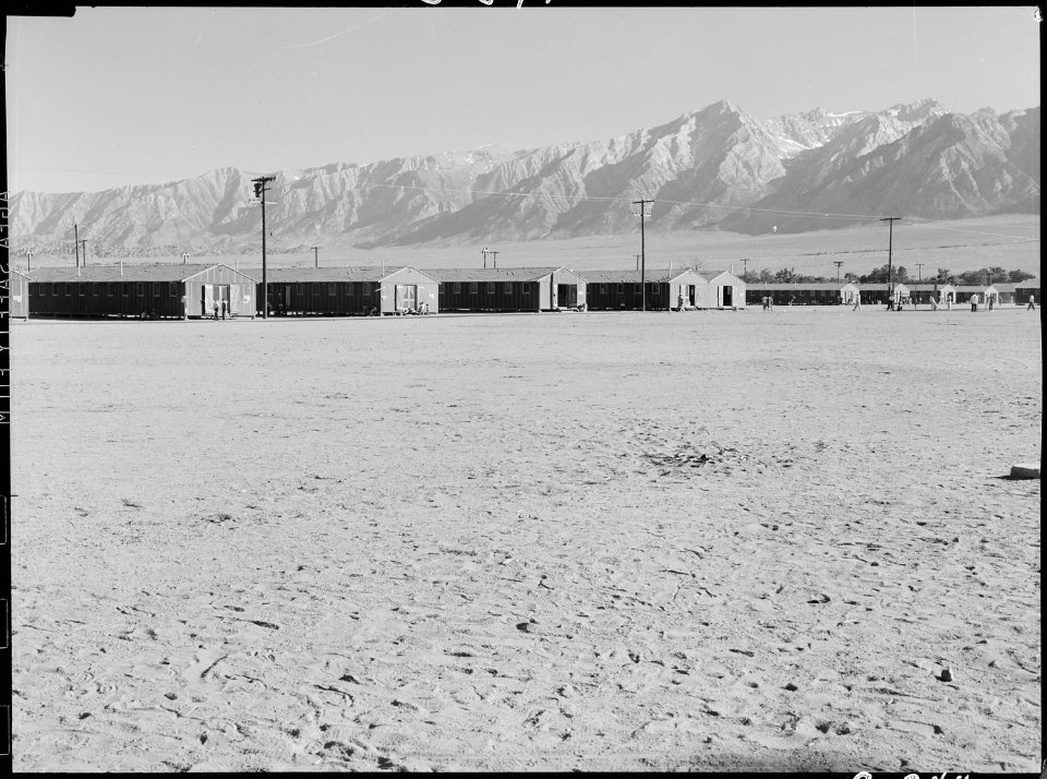 Manzanar Relocation Center, Manzanar, California. View of barracks at this War Relocation Authority . . . - NARA - 538132
