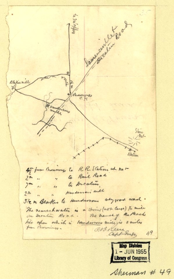 Map - Browning Court House and environs - 1864 (DeKalb County, Georgia)